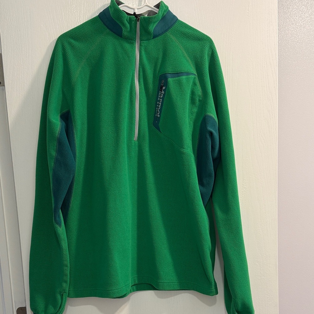 Marmot Men's Green and Dark Teal Lightweight Fleece Quarter Zip